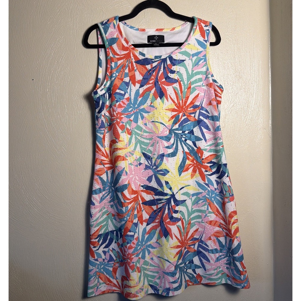 Ronni Nicole Sleeveless Sport Sheath Dress Womens L Tropical  Vented